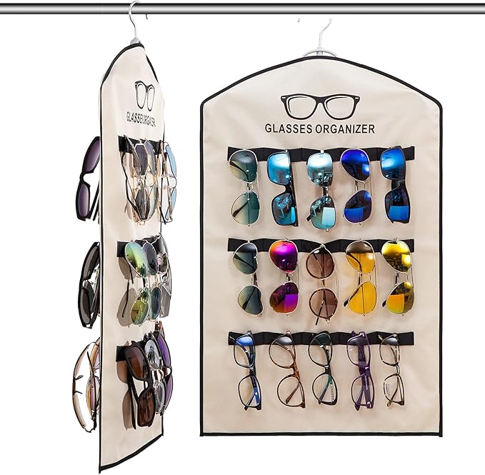 TRIUMPH VISION Hanging Sunglasses Organizers Eyeglasses Holder Stand, 30 Slots Eyeglass Case Eyewear Wall Organizer Multiple Eyeglasses Storage Sunglass Wall Mount Glasses Case Foldable Travel