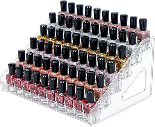 6-Tier Clear Acrylic Nail Polish Storage, Holds 48-96 Bottles, Multi-Purpose Nail Polish Rack, Sunglasses, Essential Oils and Cosmetics