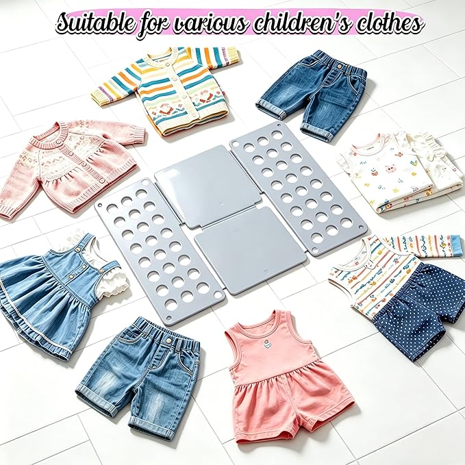 Toddler Shirt Folding Board (Ages 1–7) – Build Independence & Fine Motor Skills, Mini Kids Clothes Folding Board & Shirt Folder, Portable Laundry Organizer for Small Sizes (Grey)