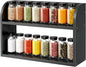ROMGUAR CRAFT 2 Tier Bamboo Spice Rack, Countertop or Wall Mounting Wood Spice Jars Organizer Shelf for Kitche, Pantry (Black)