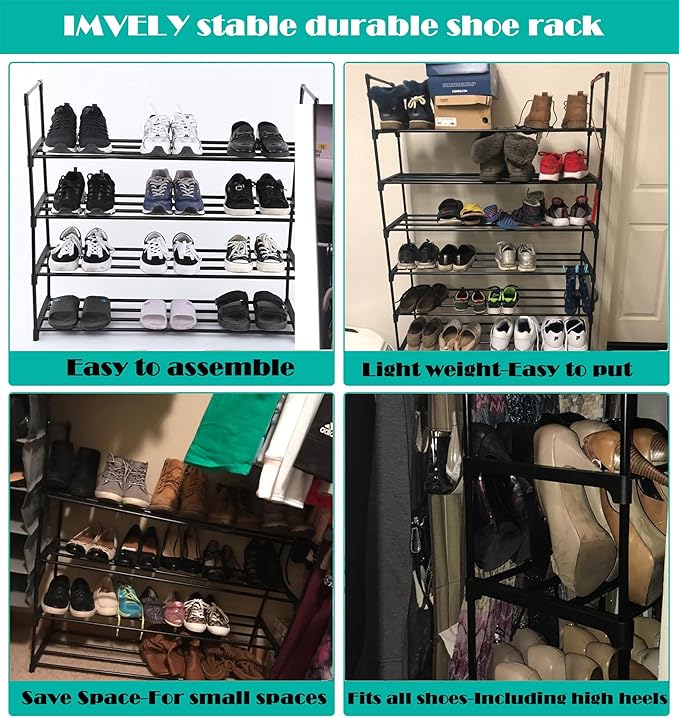 4-Tier Shoe Rack Organizer,16-24 Pairs Metal Shoe Rack for Closet,Shoe Stand,Shoe Shelf,Show Rack,Shoe Storage Cabinet for Entryway Bedroom Living Room Office,Black