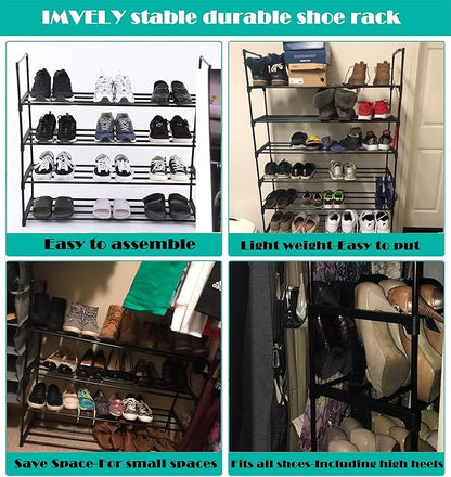 4-Tier Shoe Rack Organizer,16-24 Pairs Metal Shoe Rack for Closet,Shoe Stand,Shoe Shelf,Show Rack,Shoe Storage Cabinet for Entryway Bedroom Living Room Office,Black