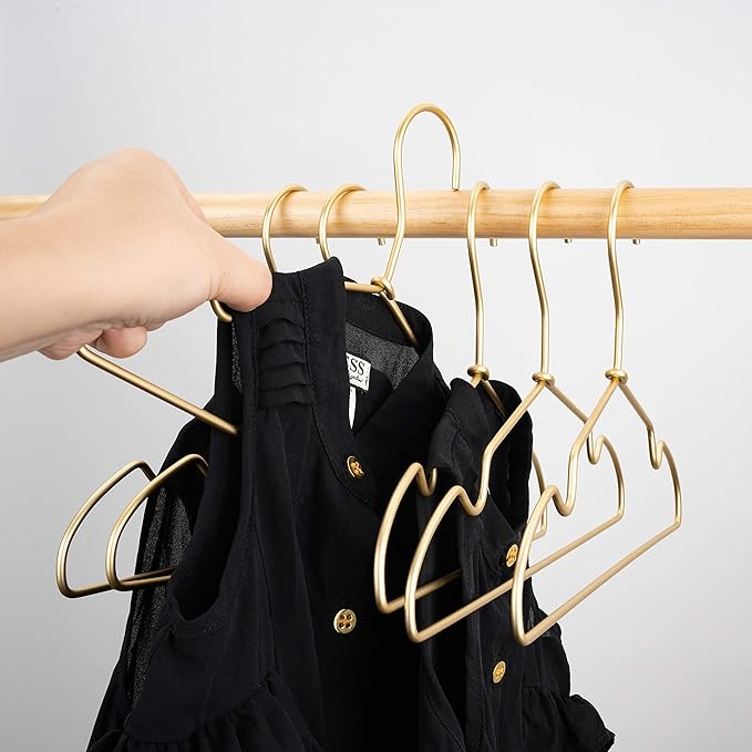 12.6” Gold Matt Metal Coat Hanger, 30PCS, Children Standard Suit Hanger, Clothes Hangers for Closet Toddler Infant Newborn Kids Hangers, Space Saving Baby Clothes Hangers