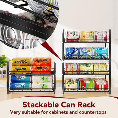 Set of 2 Sturdy Cans Organizer Holder, Stackable Can Dispenser Holds Up to 60 Cans for Pantry, Kitchen, Black