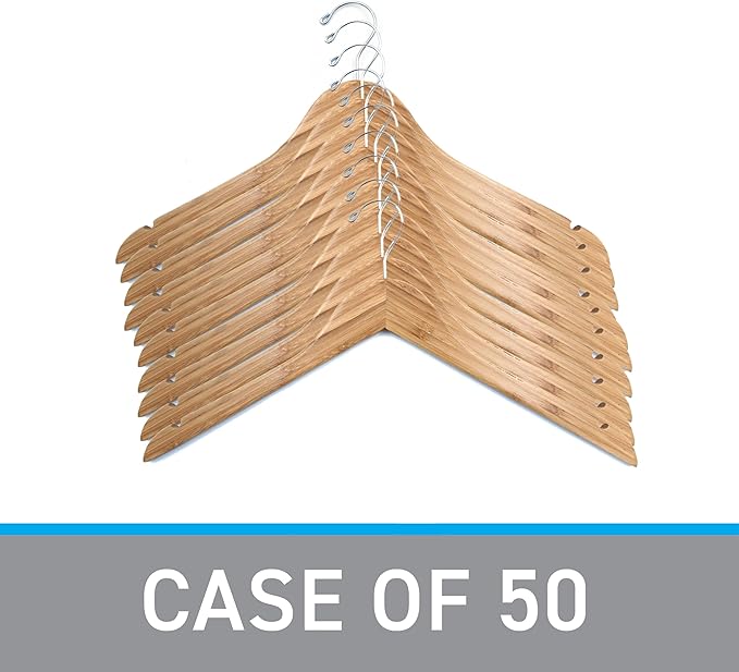 SSWBasics Bamboo Hangers for Clothes - Hanger 17" - Case of 50