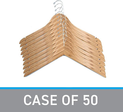SSWBasics Bamboo Hangers for Clothes - Hanger 17" - Case of 50