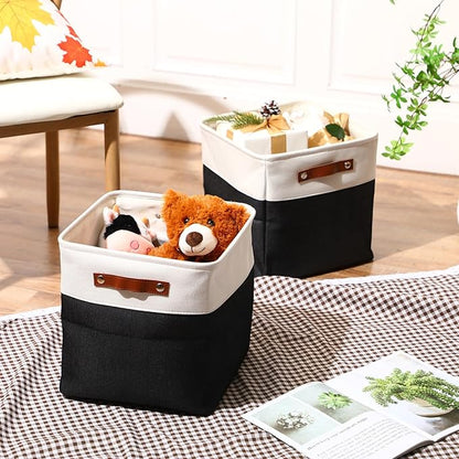Uiifan 8 Pack 12 x 12 x 12 Inch Large Storage Baskets Collapsible Fabric Storage Cubes Bins with Handles for Shelves Closets Nursery Home Clothes Toys Organizers, Black