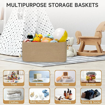 3-Pack Storage Baskets for Organizing | Woven Shelf Toy Basket | Rope Baskets for Gifts Empty | Closet Organizer Bins with Handles | Cube Decorative Box | 11.8×7.8×5.1” | Brown