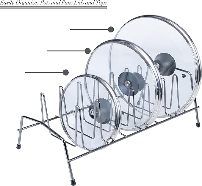 Kitchen Details 8 Section Lid and Plate Organizer | Free Standing | Pot, Pan & Cutting Board Holder | Cabinet Pantry and Countertop Organization | Onyx