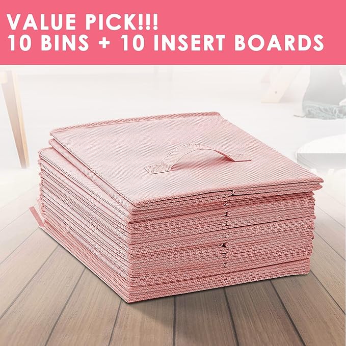 Criusia Storage Cubes- 11 Inch Cube Storage Bins for Organizing Shelves - Nursery Closet Organization Bins for Clothes Blanket - 10 Pack Collapsible Decorative Storage Box for Living Room (Pink)
