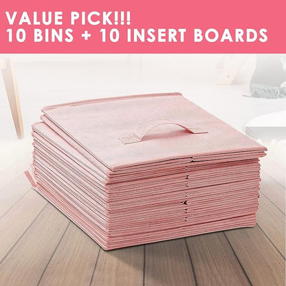 Criusia Storage Cubes- 11 Inch Cube Storage Bins for Organizing Shelves - Nursery Closet Organization Bins for Clothes Blanket - 10 Pack Collapsible Decorative Storage Box for Living Room (Pink)