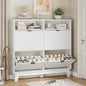 Xixini Shoe Cabinet with 4 Flip Drawers, 46" Tall Narrow Fluted Shoe Storage Organizer for Entryway, Hidden Slim Wooden Shoe Rack Cabinet for Front Door Entrance, Hallway, Living Room, Solid White