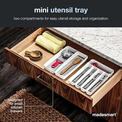 madesmart Premium Small Utensil Tray, Deep Storage for Ladles, Whisks & Serving Tools, Non Slip Lining, for Drawers & Home Organization, White