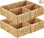 Vagusicc Wicker Divided Storage Basket, Hand-Woven Water Hyacinth Wicker Baskets, Basket for Drawer Organizing, 3 Section Rectangular Woven Storage Baskets, 2-Pack