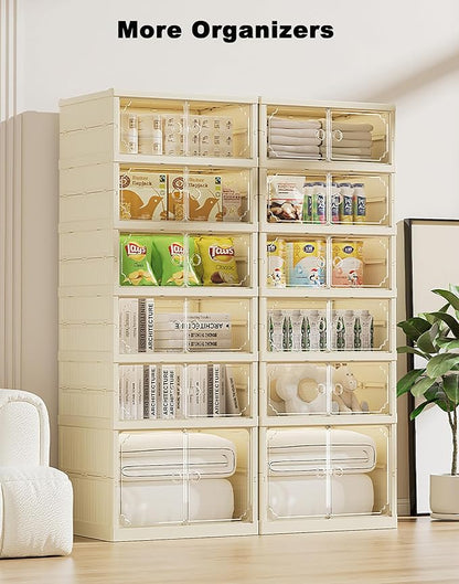 Folding Shoe Storage Cabinet with Clear Magnetic Doors, 6-Tier No-Assembly Shoe Rack Organizer, Stackable Large Capacity Shoe Box for Entryway, Closet, Fits Boots & Sneakers