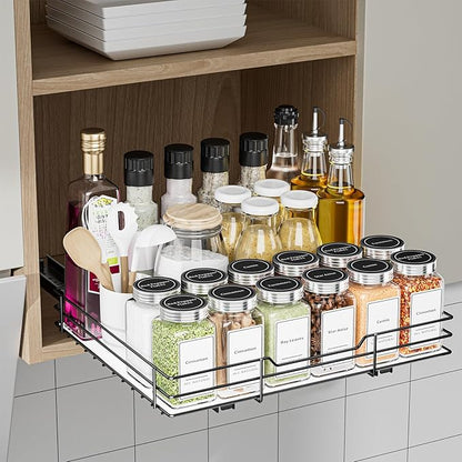 BOIVSHI Spice Rack Organizer for Cabinet, 1 Tier Pull Out Spice Rack, Spice Organizer for Cabinet, Kitchen and Pantry, Fits Spices, Sauces, Canned Food (12.5''Wx10.5''Dx2.5''H)