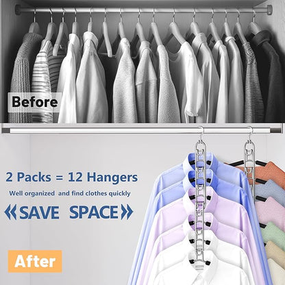Clothes Hangers Space Saving, Newly Upgraded Detachable Shirt Hangers, 6-Tier Foldable Coat Hanger with 360° Swivel Hook for Closet Organizers and Storage Shirt,Sweater,Suit - 2 Pack, Patent Pending
