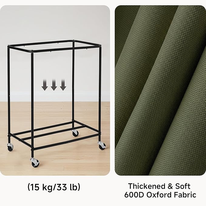 StorageWorks Laundry Hamper 2 Section, 100L Rolling Laundry Sorter Cart with Removable and Washable Liner Bag, Clothes Hamper with Wheels and Handle for Laundry Room and Bedroom, Green