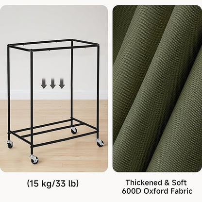 StorageWorks Laundry Hamper 2 Section, 100L Rolling Laundry Sorter Cart with Removable and Washable Liner Bag, Clothes Hamper with Wheels and Handle for Laundry Room and Bedroom, Green
