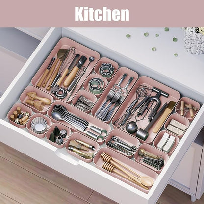Plastic Drawer Organizers, 10 PCS Drawer Organizer Bins, Bathroom and Vanity Organizer Plastic Tray, Makeup organizer and storage for Makeup, Bedroom, Kitchen Gadgets Utensils and Office (Pink)