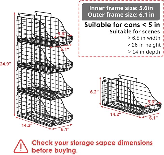 8-Pack Can Organizer for Pantry, Stackable Cabinet Food Shelves for Fridge, Wire Cupboard Storage, Holds up to 72 Beers,Small Metal Bin for Drink Beverage Egg Gillas, Rack for Kitchen Countertops RV