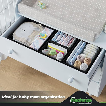 Drawer Organizer Clothes Set of 12 Black - Dresser Organizer For Nursery, Bedroom, Closet - The Perfect Baby Clothes Organizer and Storage & General Nursery Organization or Dresser Drawer Organizers