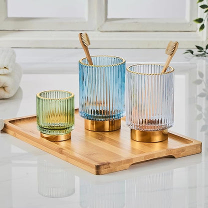 Makeup Brush Organizer, Toothbrush Holder, Desk Pen Pencil Holder, Multifunctional Vintage Glass Brush Cup (S/Green/A3-11-US)