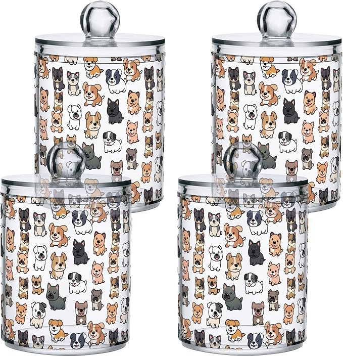 ALAZA 4pcs Lovely Dog Puppy Animal Qtip Holder Dispenser 14 oz Bathroom Storage Clear Apothecary Jars Containers Cotton Ball,Cotton Rounds,Floss Picks, Hair Clips, Food