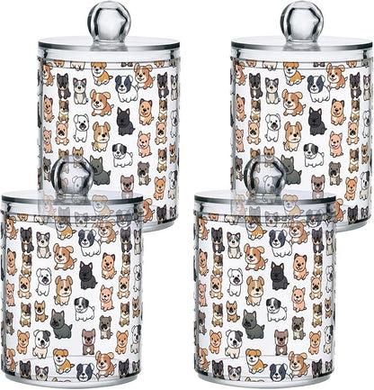 ALAZA 2pcs Lovely Dog Puppy Animal Qtip Holder Dispenser 14 oz Bathroom Storage Clear Apothecary Jars Containers Cotton Ball,Cotton Rounds,Floss Picks, Hair Clips, Food