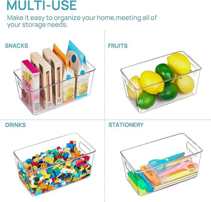 Vtopmart Clear Plastic Storage Bins, 6 PCS Pantry Organizer Bins with Handle for Refrigerator, Fridge, Cabinet, Kitchen, Countertops, Cupboard, Freezer Organization and Storage, Small