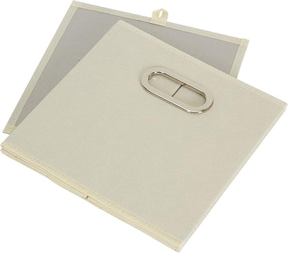 Fabric Storage Bins 6 Piece Set, Strong Poly-Woven Fabric, Sturdy Chipboard Sides, Grommet Front Handle, Stackable and Foldable, Classic Design, Cream