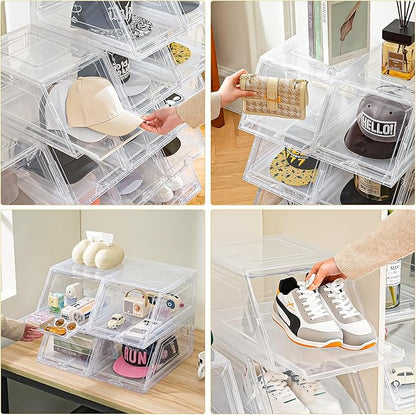Amllas 2 Pack Stackable Hat Organizer for Baseball Caps, Large Clear Hat Holder with Sliding Drawer, Hat Storage Box with Door, Baseball Cap Organizer