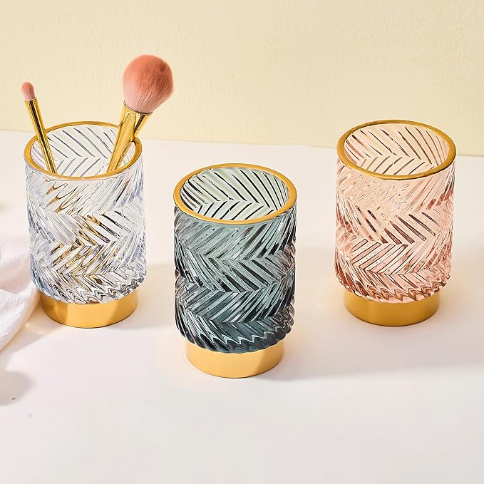 Makeup Brush Holder Organizer,Toothbrush Holders,Desk Pen Pencil Holder,Multifunctional Vintage Glass Brush Cup（A40-9-US）