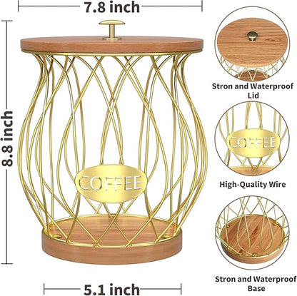 Coffee Pod Holder, Gold K Cup Holder for Counter, Coffee Pods Storage Organizer for Coffee Bar Accessories Decor(Gold)