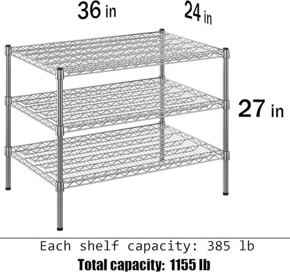 24" Deep x 36" Wide x 27" Height Wire Shelving Kit | 3-Tier | NSF Commercial Storage Rack Unit