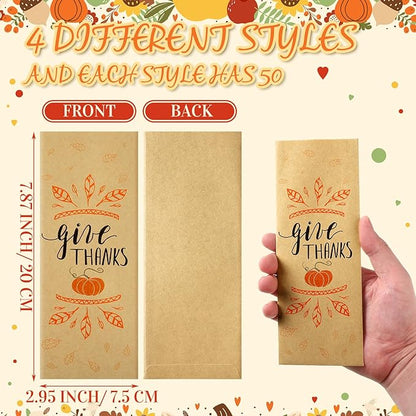 Sliner 200 Pcs Thanksgiving Cutlery Holders Fall Kraft Paper Silverware Bags Utensil Holders for Thanksgiving Party Decorations Autumn Farmhouse Harvest Party Favor Supply Table Decoration