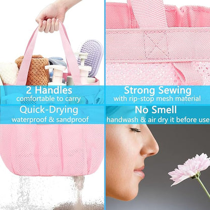 Fammart Mesh Shower Caddy Portable for College Dorm Room Essentials, Odorless Polyester Large Shower Tote Bag with Dual Handles, 8-Pocket Quick-Dry Toiletry Organizer for Travel, Beach, Camping, Gym