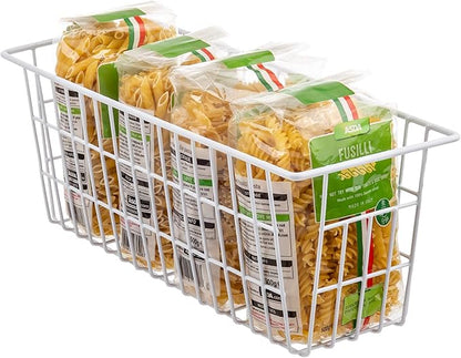 iPEGTOP Freezer Baskets, Set of 4 Farmhouse Metal Wire Basket Freezer Storage Wire Baskets Organizer Wire Storage Basket for Kitchen Pantry Organizer Bins (White)