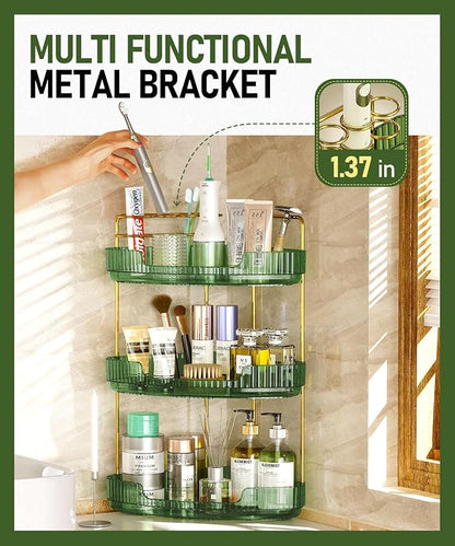 EUHOME 3-Tier Corner Bathroom Counter Organizer Makeup Cosmetic Storage, Tool-Free Installation Acrylic Vanity Shelf, Skin Care Organizer Perfume Tray for Countertop Bathroom, Dresser, Kitchen (Green)