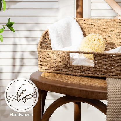 StorageWorks Pantry Baskets for Organizing, Paper Rope Storage Baskets for Shelves with Built-in Handles, Pantry Organizers and Storage, Natural, Set of 2 (Large and Medium)