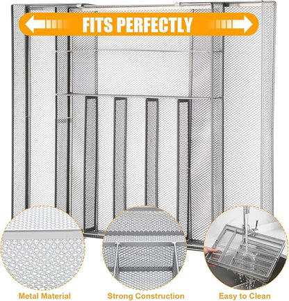 2 Pcs Utensil Drawer Silverware Organizer, Metal Mesh Expandable 13" ~24" Kitchen Drawer Organizer, 7-9 Slots Cutlery Tray Dividers for Kitchen Flatware Christmas Housewarming Gift (Sliver)