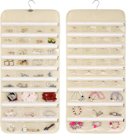 Cabilock Hanging Jewelry Organizer - Jewelry Travel Organizer, Hanging Jewelry Organizer Revolving Hanger - Double-Sided 66 Pocket for Girls Women Travel Jewlery