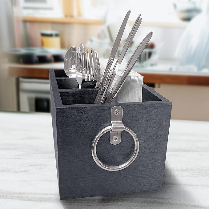 Classy Wooden Kitchen Utensil Organizer, Engraved Nana's Kitchen Quote Utensil Organizer, Utensil Caddy with 3 Compartments, Countertop Caddy Box