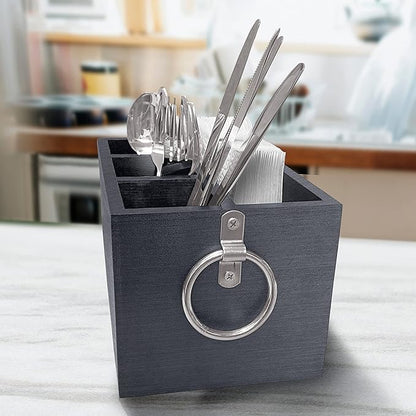 Classy Wooden Kitchen Utensil Organizer, Engraved Nana's Kitchen Quote Utensil Organizer, Utensil Caddy with 3 Compartments, Countertop Caddy Box
