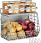 Wire Fruit Basket 2 IN 1 Magnetic & Hanging Wall Produce Basket with Spice Rack for Potato Onion Vegetable Storage for Pantry,Kitchen Countertop and Fridge Organizer
