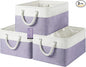 Large Storage Baskets- 15.7x11.8x8.26 inch Storage Bins for Shelves and Closet Organizing, Foldable Fabric Bin for Home Organization Clothes and Laundry (3-Pack, White&Purple)