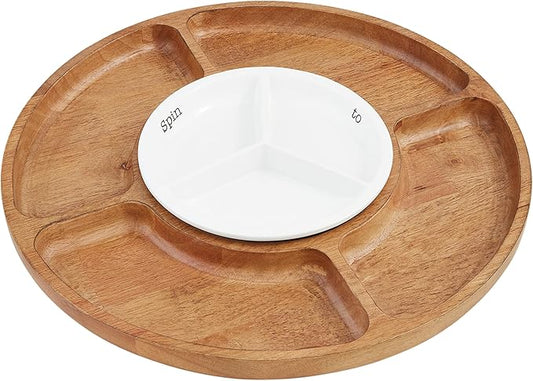 Mud Pie Wood Ceramic Lazy Susan, 15" dia, BROWN