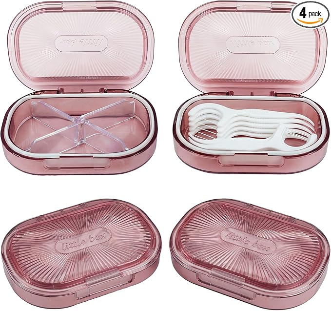 4 Pcs Qtip Holder Pink Hair Tie organizer Small Container Portable Travel Qtips Case Cotton Swab Holder Flosser Dispenser 3.94 x 2.76 Inch