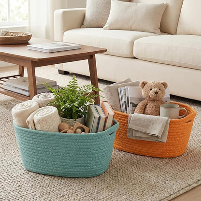 Sawysine 6 Pcs Storage Baskets Bulk for Organizing Cotton Rope Woven Basket with Handles for Gift Cloth Shelves Blanket Toys Living Room(Morandi)