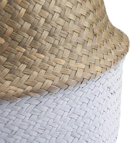 Seagrass Plant Basket with Handles Natural Woven Storage Baskets (White XL (10.6" D x 12.5" H))